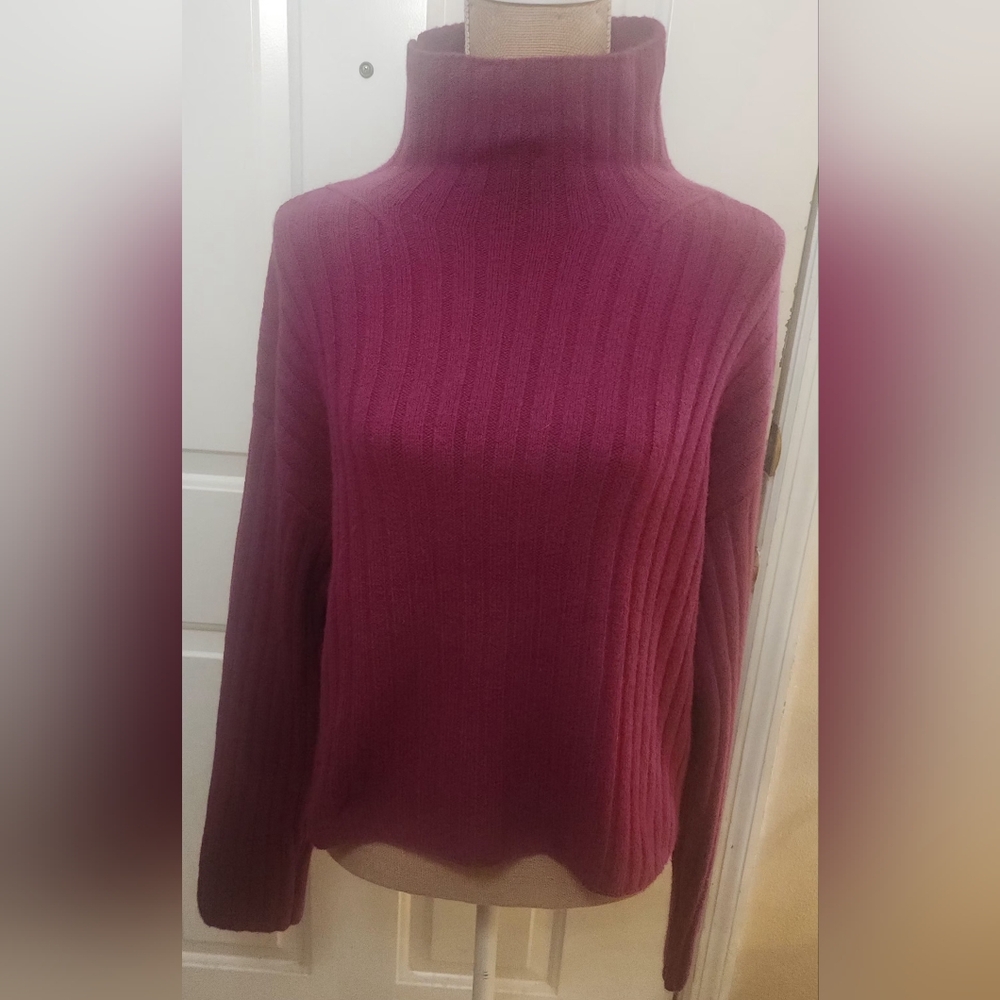 Open Edit Cotton Blend Raspberry Pink Ribbed Sweater Size M - Picture 2 of 7